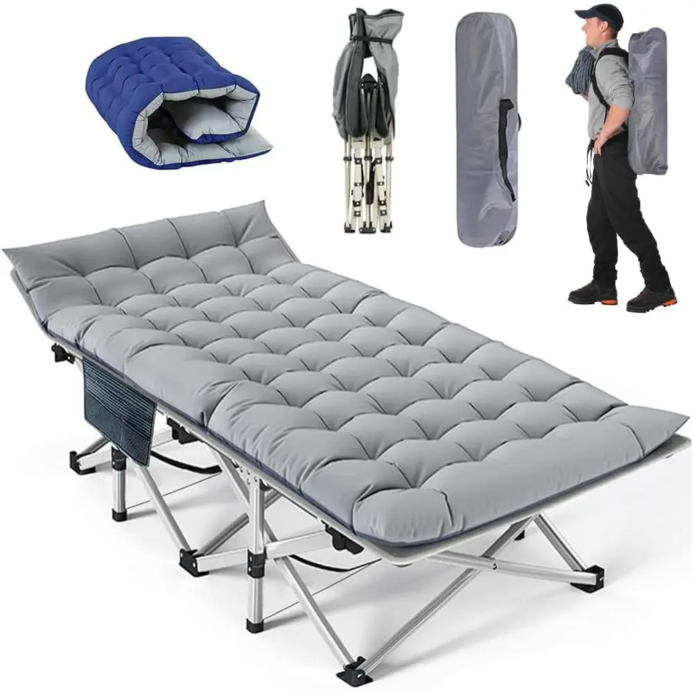 

10-Leg Portable Folding Cot with Mattress, Ultra Stable for Camping, Travel, and Indoor Use, 500 lbs Capacity, Gray & Blue