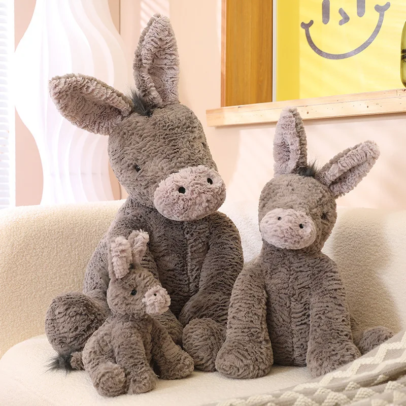 Burro de Peluche Adorable de 23/40/60CM, Juguetes de Burro Grises y Esponjosos, Muñecos de Peluche Suaves de Animales de Granja para Decoración de Cumpleaños Infantiles