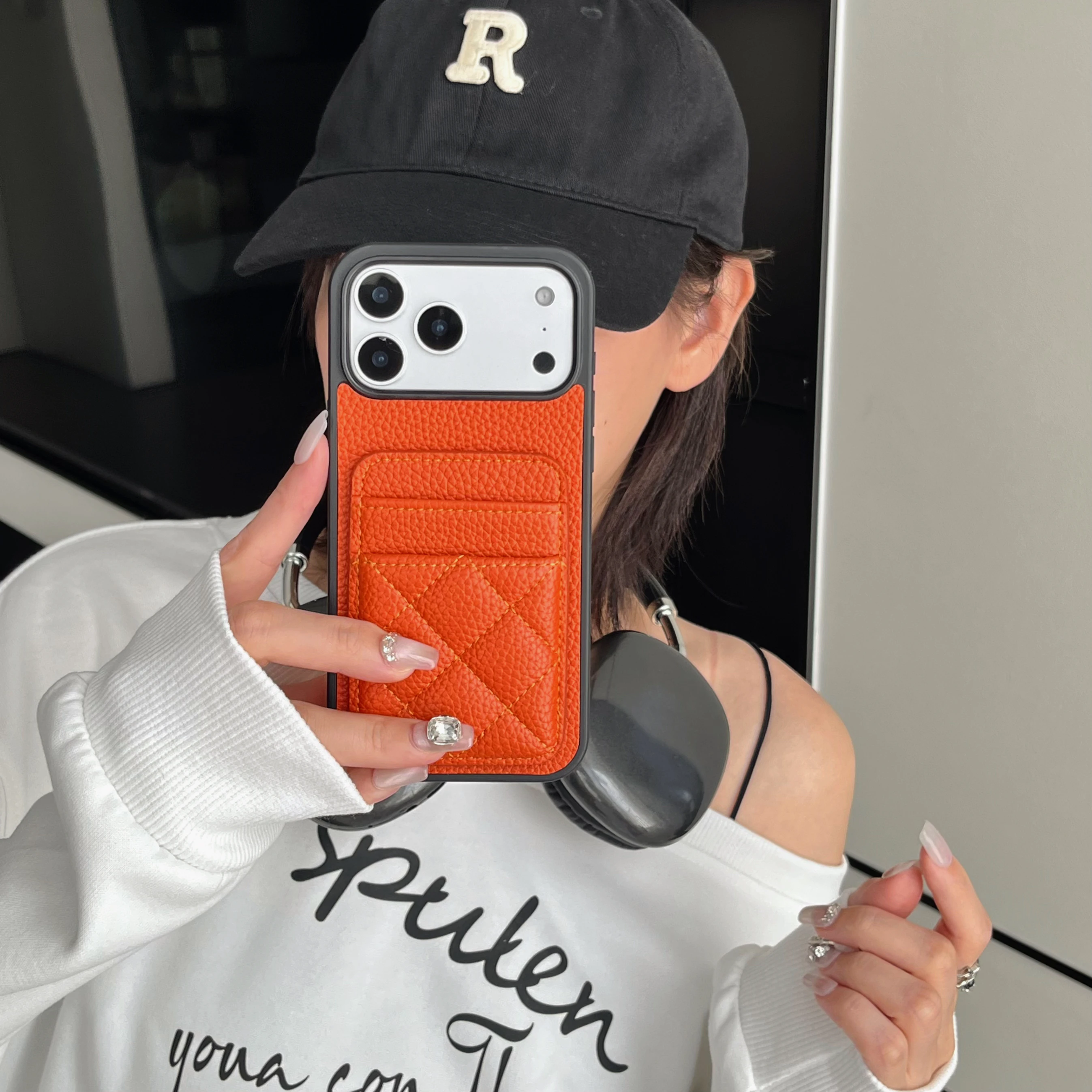 Luxury Rhombus Leather Card Slot Phone Case for iPhone 7- 17 Pro Max Pocket Wallet Protect Cover Shockproof Fashion Women Cover