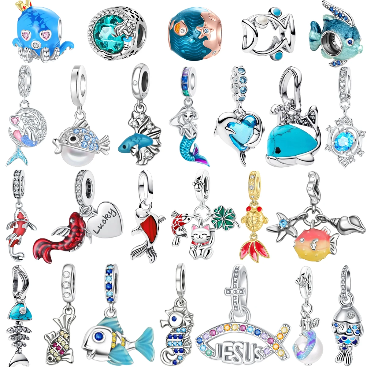 Nuevo Original 925 dijes de plata esterlina pez caballito de mar koi pez sirena cuentas colgantes aptos para pulsera collar DIY joyería regalo