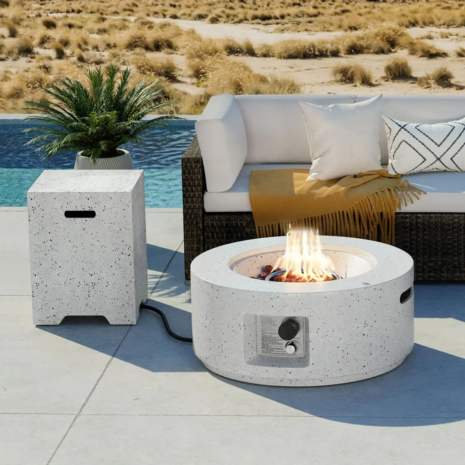 2-Piece Outdoor Fire Pit Table Set w Tank Table, 28