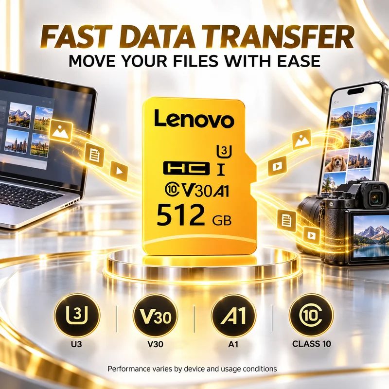 Lenovo High-Speed Memory Card 128GB 256GB 512GB 64GB Class 10 A2 4K U3 Micro SD Card for Switch Mobile Phone Laptop PC Camera