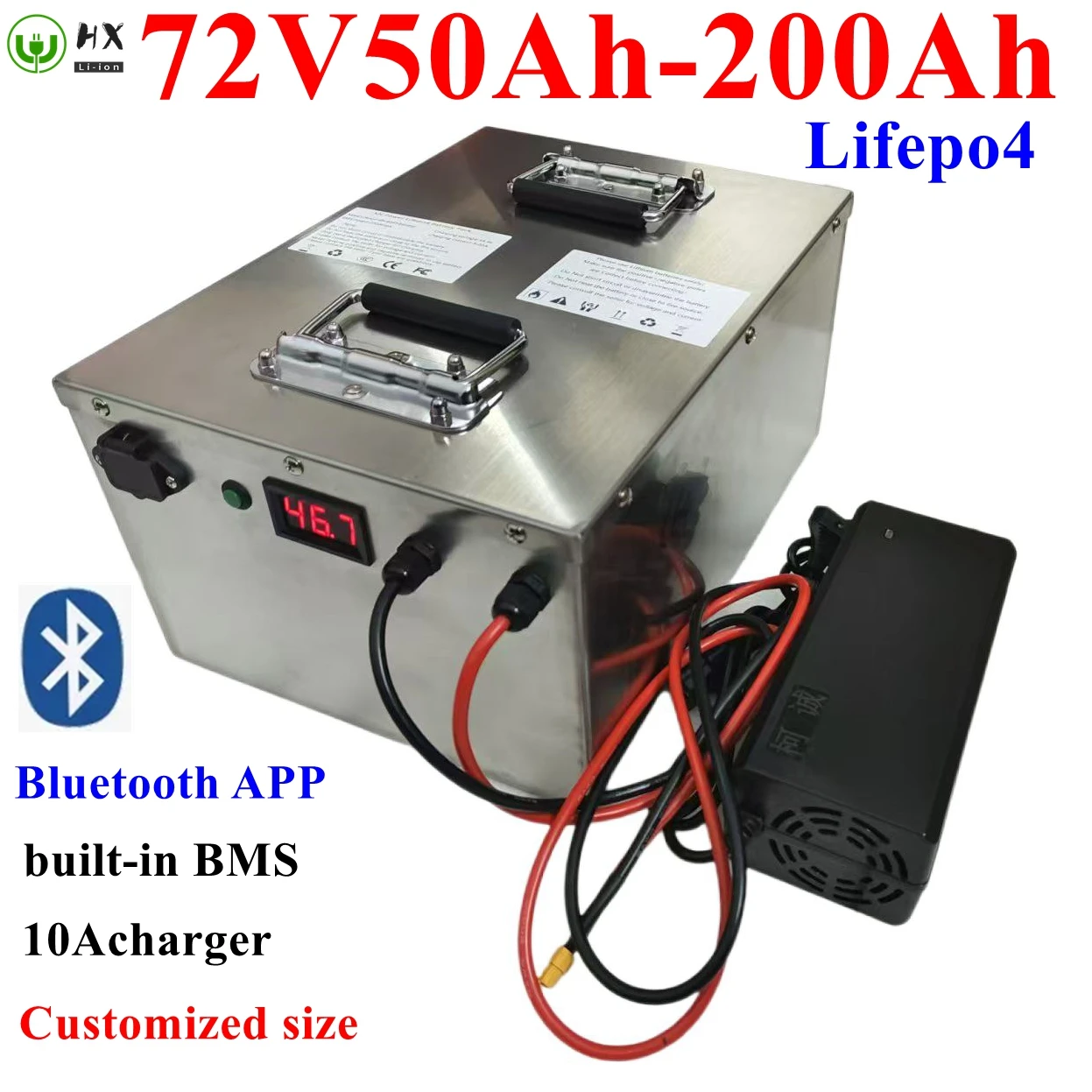 

HX-lithium 80Ah 72V 100Ah 200Ah 120Ah 150Ah lifepo4 battery BMS deep cycle for 7000W scooter Motorcycle inverter + 10A charger.