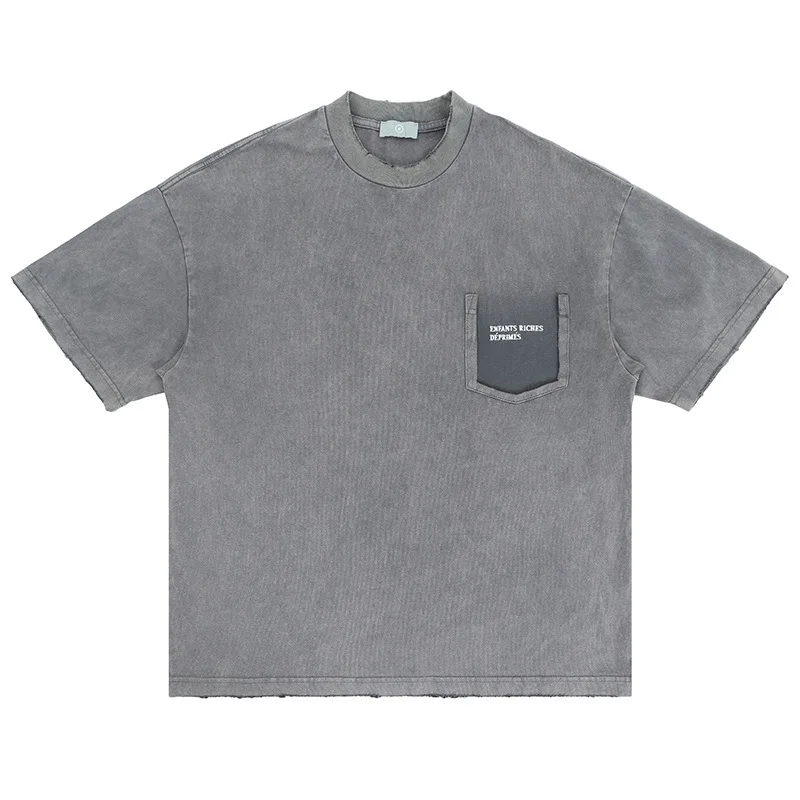 2044ss Summer Men T Shirts Women Unisex Streetwear Tee Retro Casual Cotton Embroidered T shirt Tee Gray