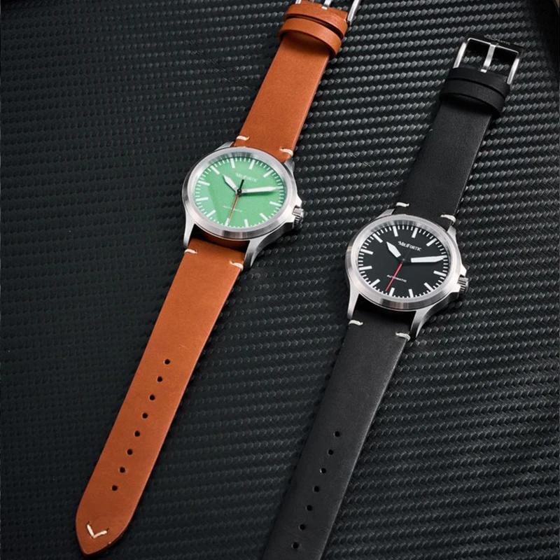 Milifortic 39 مللي متر S110 الطيار ساعة NH38 الحركة التلقائية الميكانيكية C3 مضيئة الياقوت ريرو المجال ساعة اليد الرجال مقاوم للماء