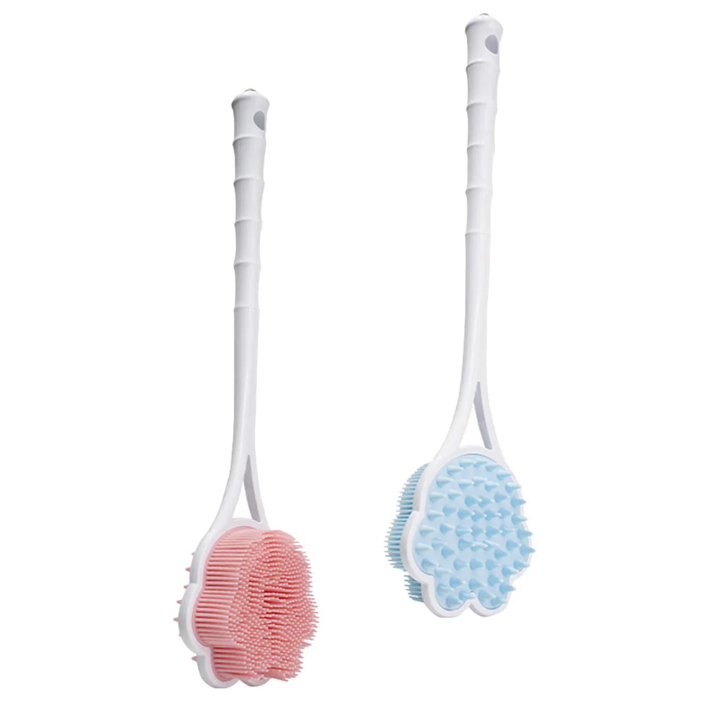 2 Pcs Handle Silicone Bath Brush Man Scrub Massaging Showerhead Silica Gel Long Massage