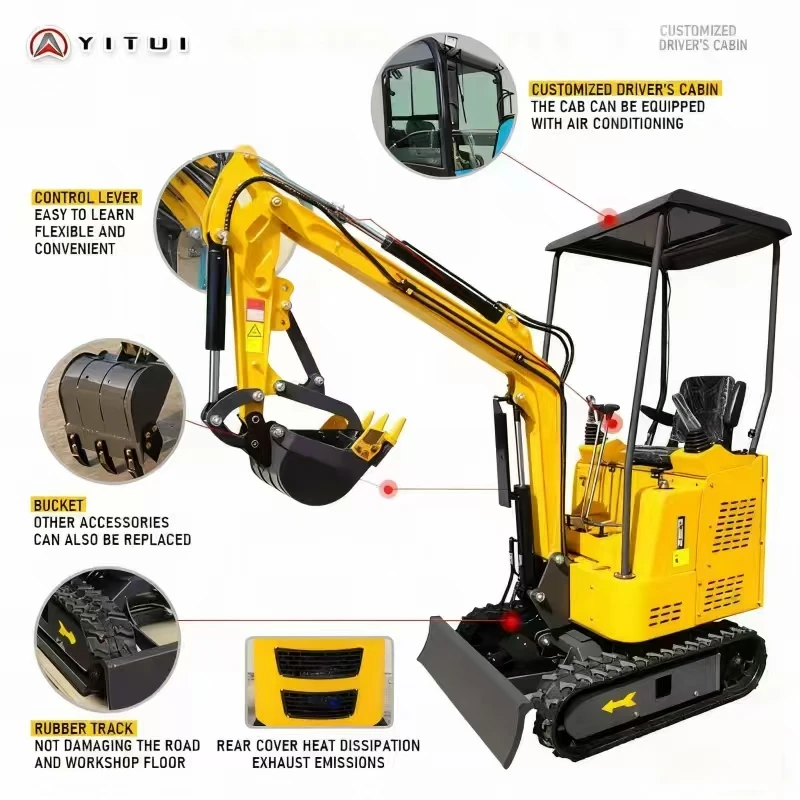 حفار صغير مخصص بمحرك يورو 5 كوبوتا حفار مدمج متعدد الوظائف لحديقة المزرعة والهندسة الصغيرة