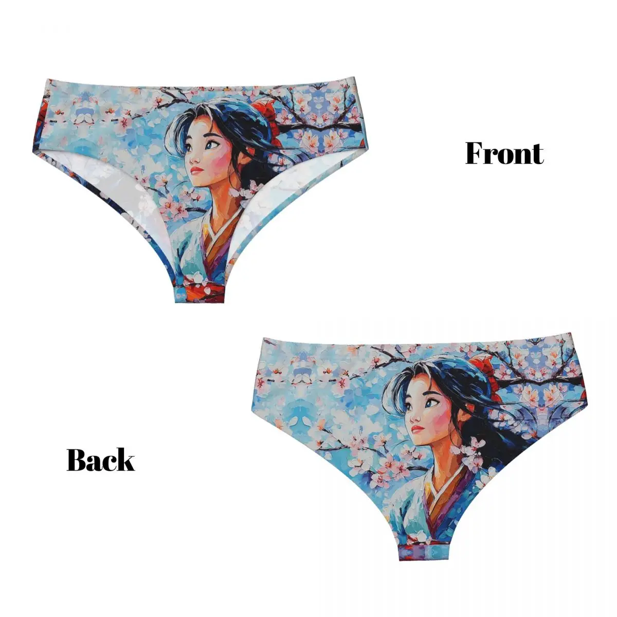 Custom Mulan Cherry Blossom Brief Panties Women Breathable Stretch Underwear