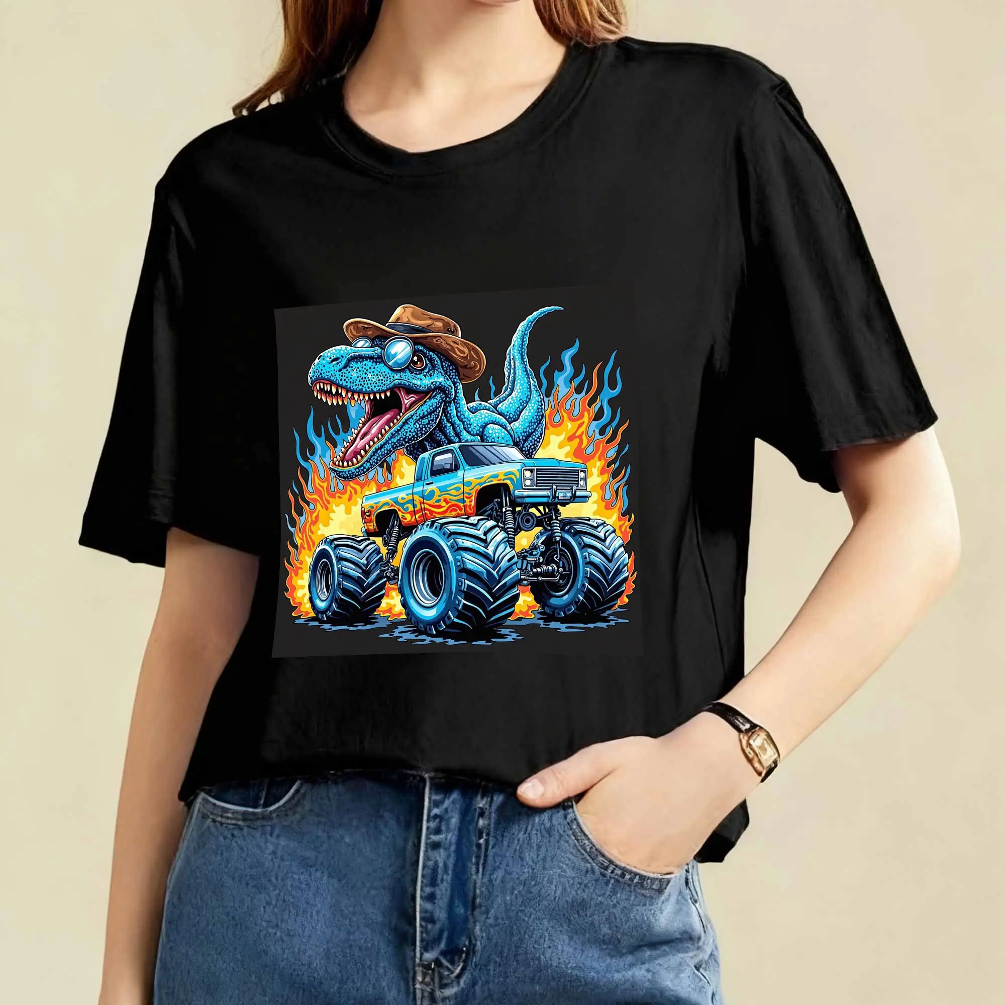 

Dinosaur Monster Truck Graphic Tee - Soft Short Sleeve T-Shirt