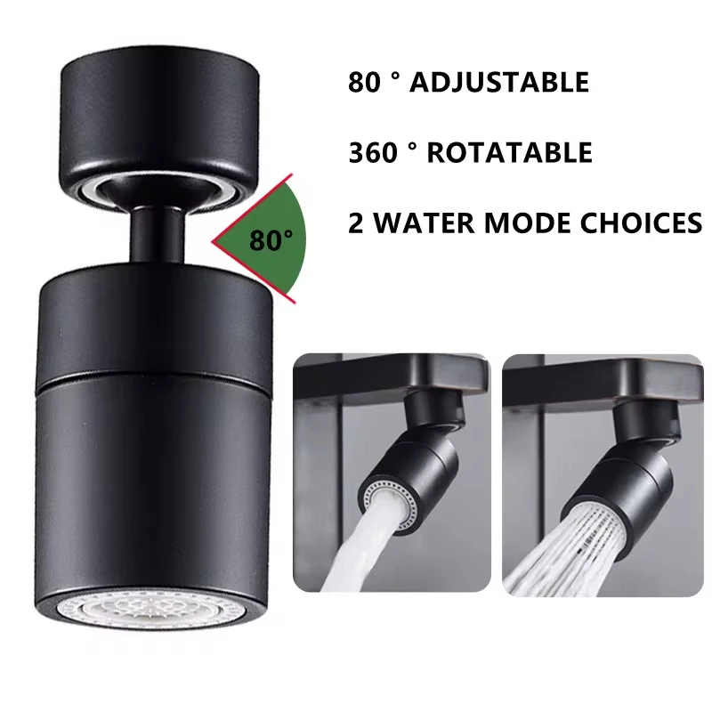 Adjustable Kitchen Faucet Spray Head Filter, 360 ° Rotary Splash Back Tap, Nozzle Bubbler, Bathroom Sink Faucet Aerator, 2 Mode