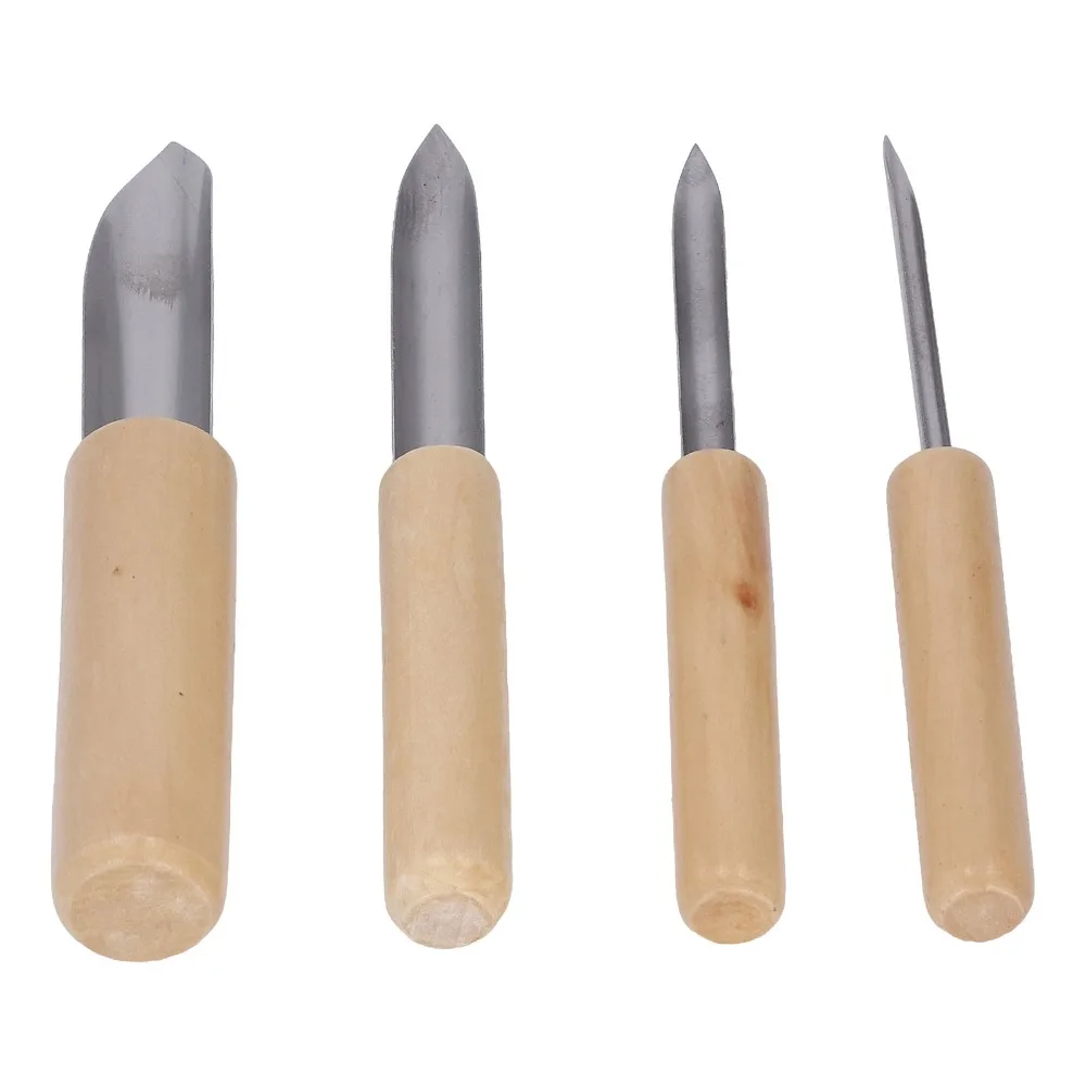 4pcs Wood Handle Clay Hole Cutters Carving Drilling Semicircular Design Pottery Hole Punch Tool Ceramic Hole Cutters