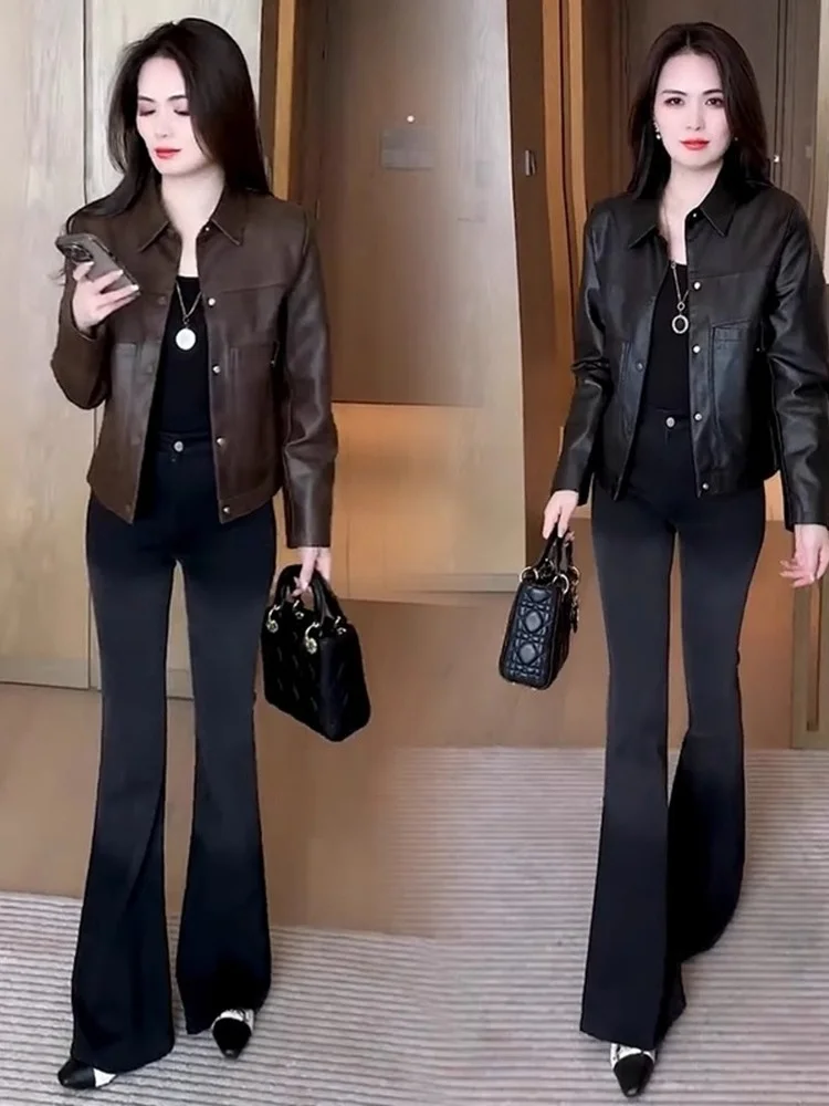 Giacca in Pelle PU alla Moda per Donna, Primavera 2025, Stile Vintage Americano di Alta Gamma, Sensazione Streetwear