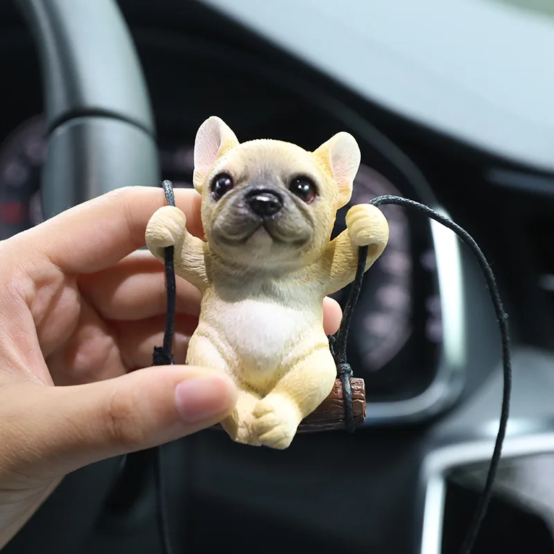 New Resin Cute Dog Anime Car Accessorie Swing Bulldog Pendant Auto Rearview Mirror Ornaments Birthday Gift Couple Accessories