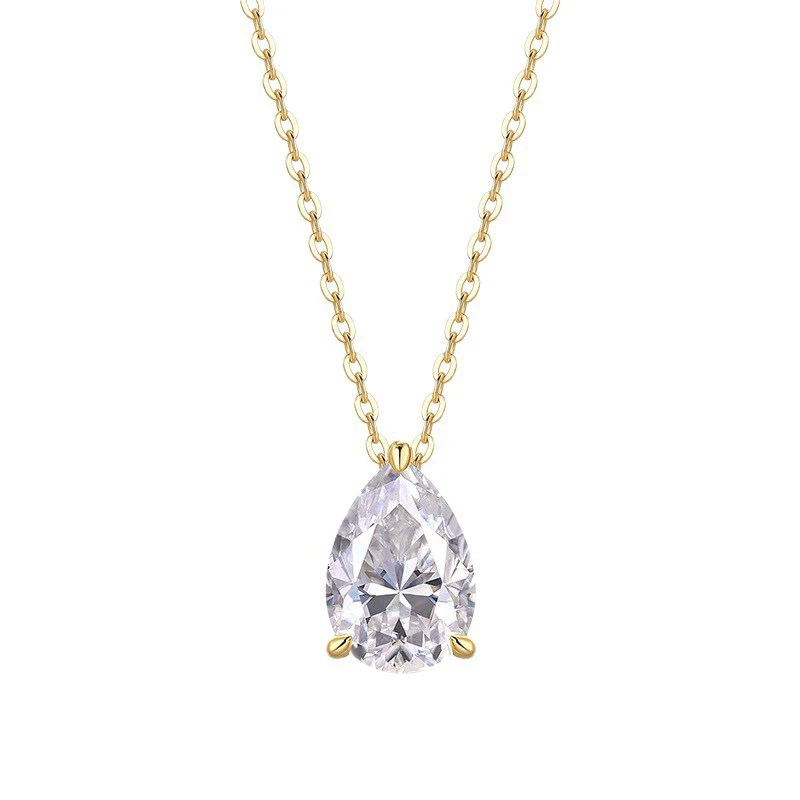 

RAPRGOLD 7x10.5mm 2.5CT Moissanite Elegant Water Drop Pendant Necklaces for Women Chains Neck Fine Jewelry Gift with Certificate