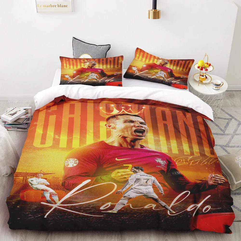 Duvet Cover Set Football Players CR7 Single Double Size Microfiber Bedding Set Lightweight Soft Breathable Closure Teens Gift