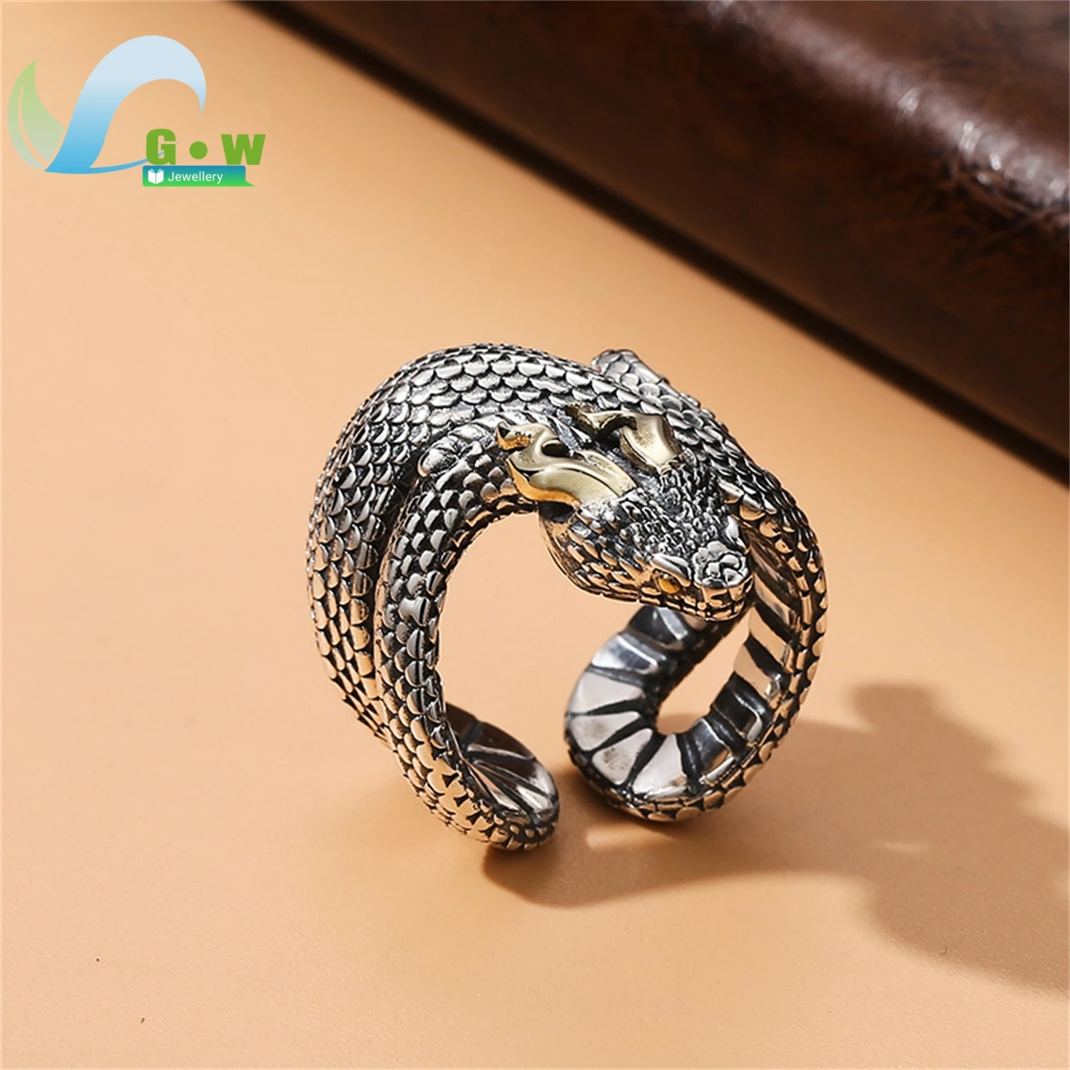 Retro Horned Viper Snake Dragon Ring Adjustable Opening Metal Zodiac Animal Hip Hop Rock Men Women Gothic Jewelry Gifts Party