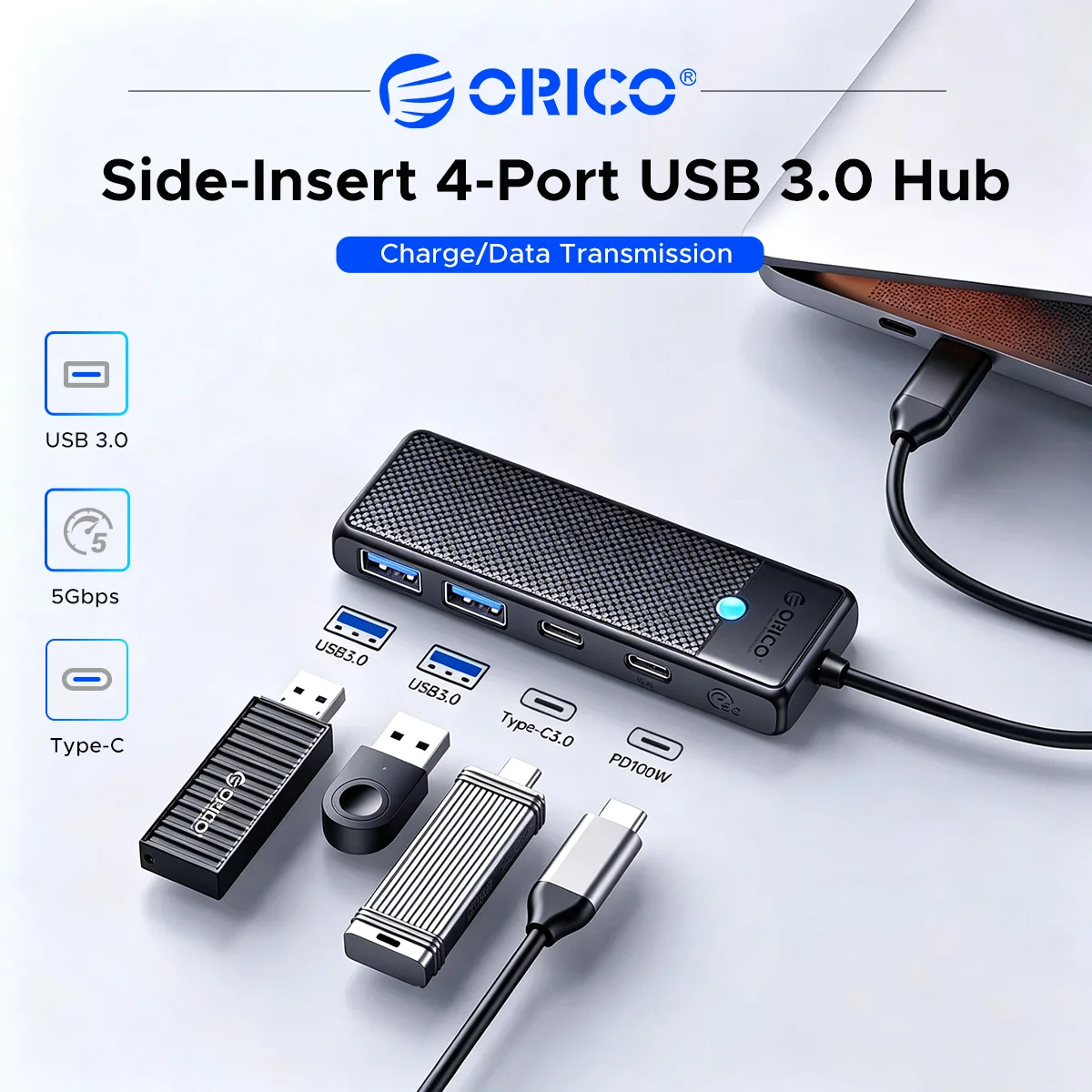 ORICO USB3.0 Hub 5Gbps OTG Adapter SD/TF Card Reader PD 100W Charging Port Extender for PC Laptop