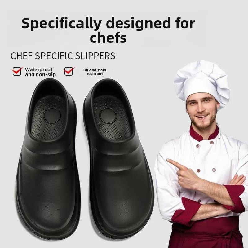 Kitchen Professional Chef Shoes Men's Thick Bottom Summer Waterproof Non-slip Oil-resistant Toe Cover Slippers Stand Long Tim...