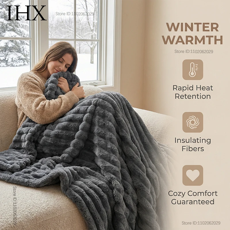 IHX Solid Color Imitation Rabbit Plush Milk Plush Thickened Thermal Leisure Home Blanket Office Nap Blanket, Custom Blanket Size