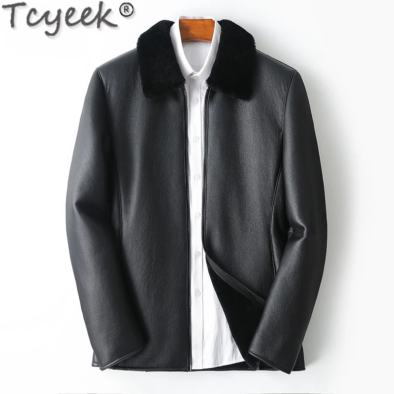 Tcyeek Genuine Leather Jacket Men Natural Sheepskin Fur Coat Male Winter Clothes Warm Real Fur Jackets Мужской Тренчкот 2024