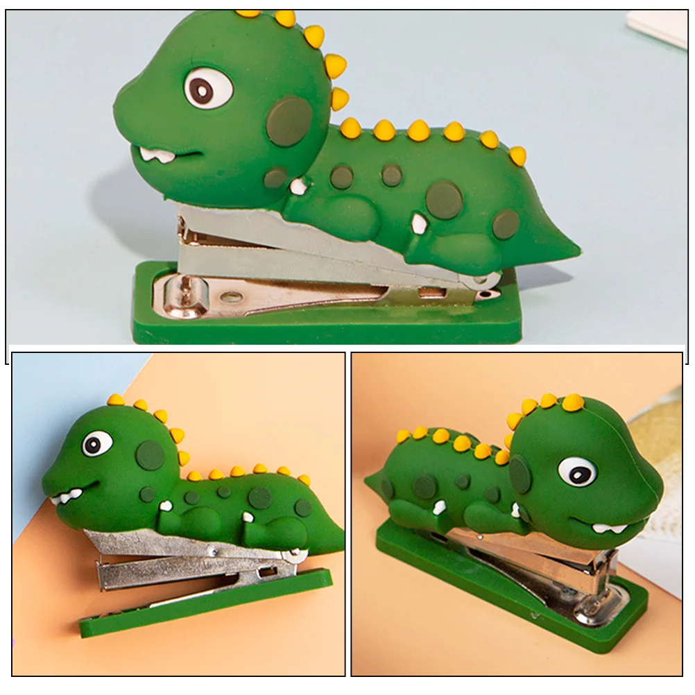 Mini grapadora reutilizable de silicona con adorno de dinosaurio, grapadora de folleto, herramienta de grapado de papel pequeña y bonita, decoración de escritorio de oficina