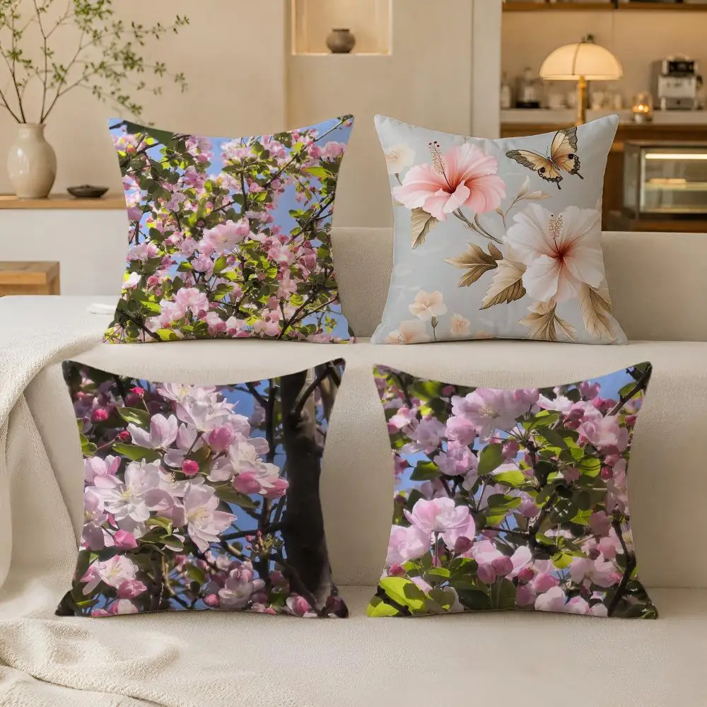 Fashion Hibiscus Cushion Cover 1pc Square Pillow Cover Soft Texture Removable Washable Sofa Bed Bedroom Decor