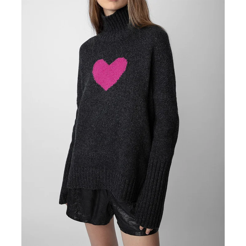 Zadig Turtleneck Sweater Women Dark Grey Cashmere Knit Pullover Female Classic Pink Love Jumpers Long Sleeve Winter Tops