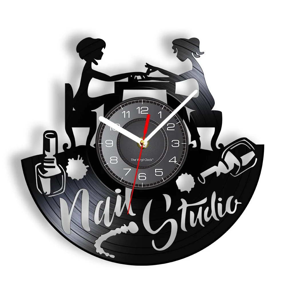 Nail Art Vinyl Record Wall Clock Nail Salon Studio Business Logo Wall Decor Vintage Vinyl LP Silent Wall Clock Manicurist Gift