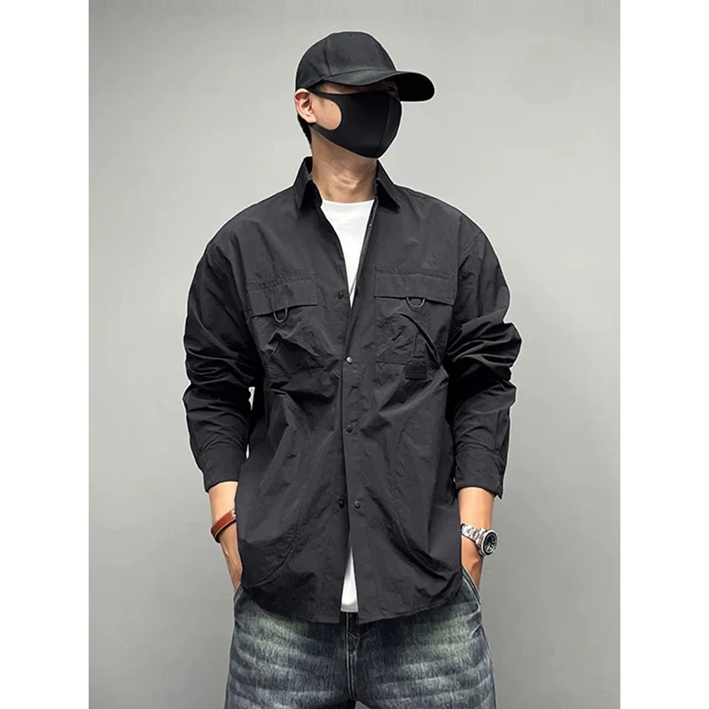 Camicie cargo casual larghe a maniche lunghe alla moda ad asciugatura rapida da uomo Cityboy Camicie eleganti vintage oversize da uomo