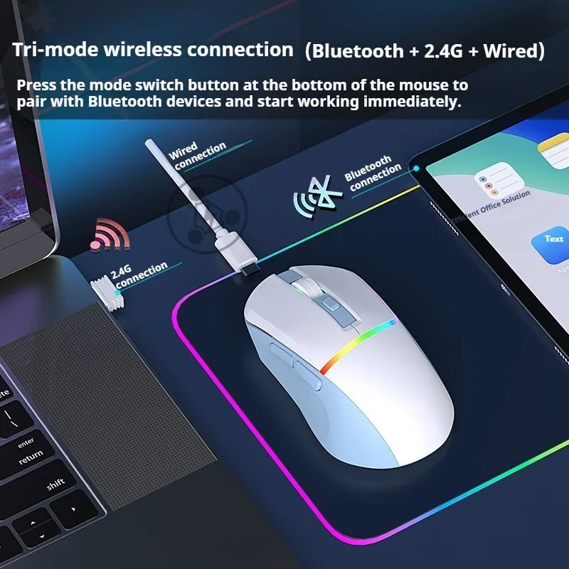 

M96 Wireless/Bluetooth/Wired Three-model Mouse 8000DPI 1000Hz Rate of Return RGB Suitable for PC Laptop Gamers Macro Gaming Mou