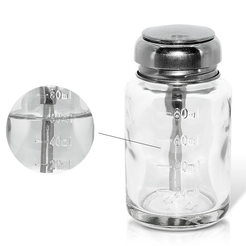 Dispensador de bomba para esmaltes, Push Down Glass, Removedor de maquiagem de álcool, Garrafa Recarregável Transparente, Liquid Cleanser Storage