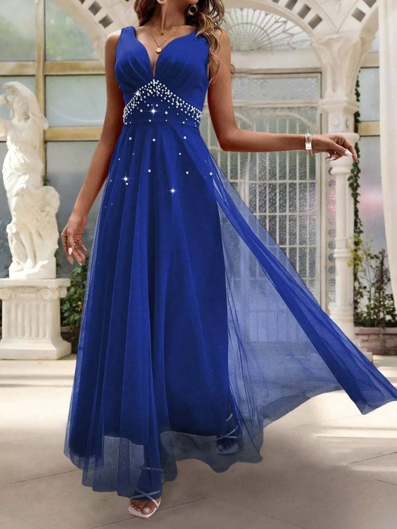 

Women's Dresses Solid Color Sleeveless V-Neck Summer Elegant Dress