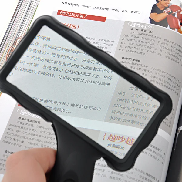 

LED Magnifying Glass Portable 2-Light Rectangular Design Skid-Proof Oblique Handle for Reading Inspection and Outdoor Use Black