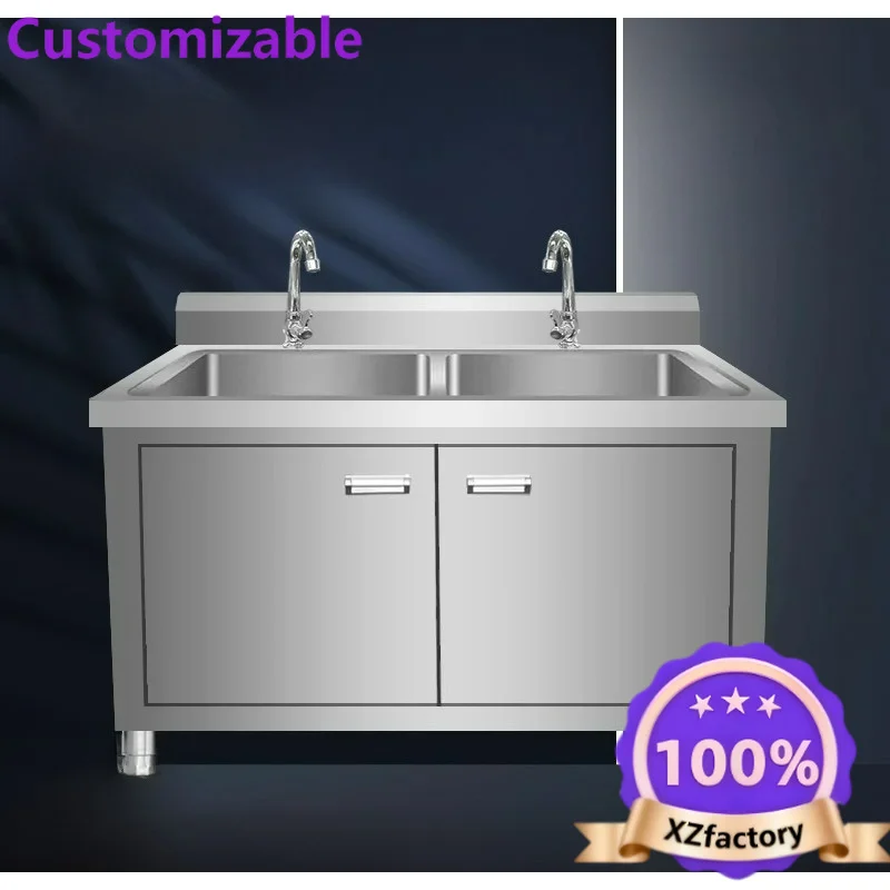 Factory Direct 2026 Stainless steel sink cabinet, kitchen floor-to-ceiling integrated vegetable washing drain basin, dish sink