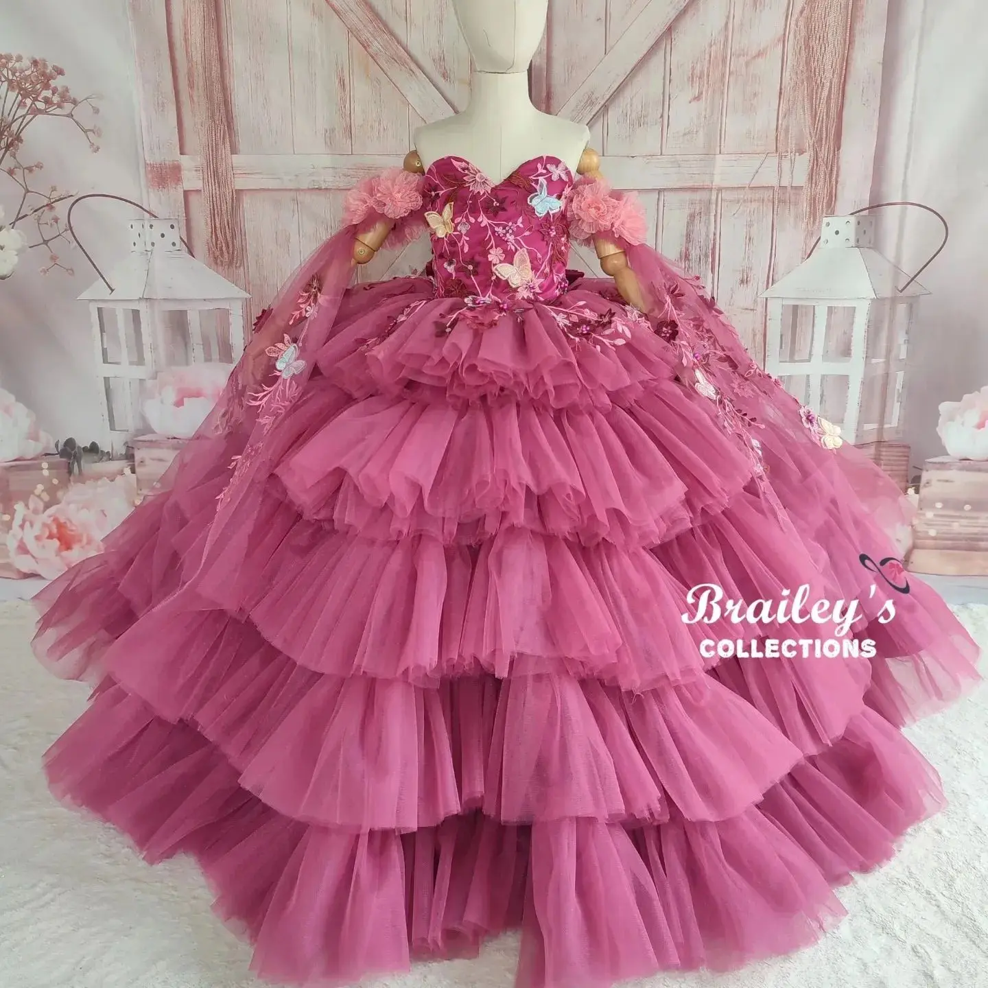 

Princess Ball Gown Girls Birthday Party Dresses 3D Flower Girl Dresses for Wedding Kids Pageant Gowns Customized