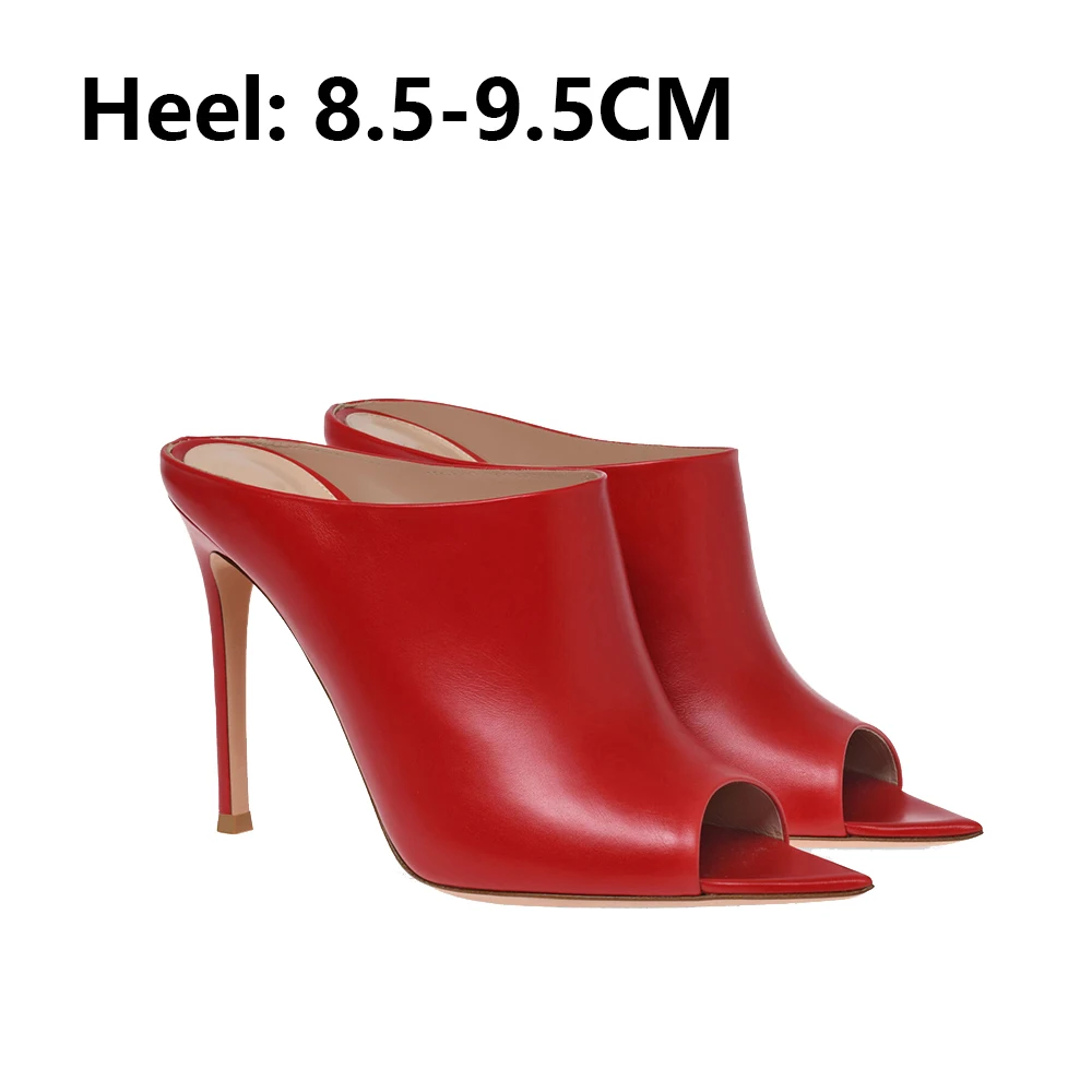 Red PU Leather Pointed Toe Mules for Women Summer Sandals Stilettos High Heels Ladies Black Slippers Party Dress Shoes 2023 New