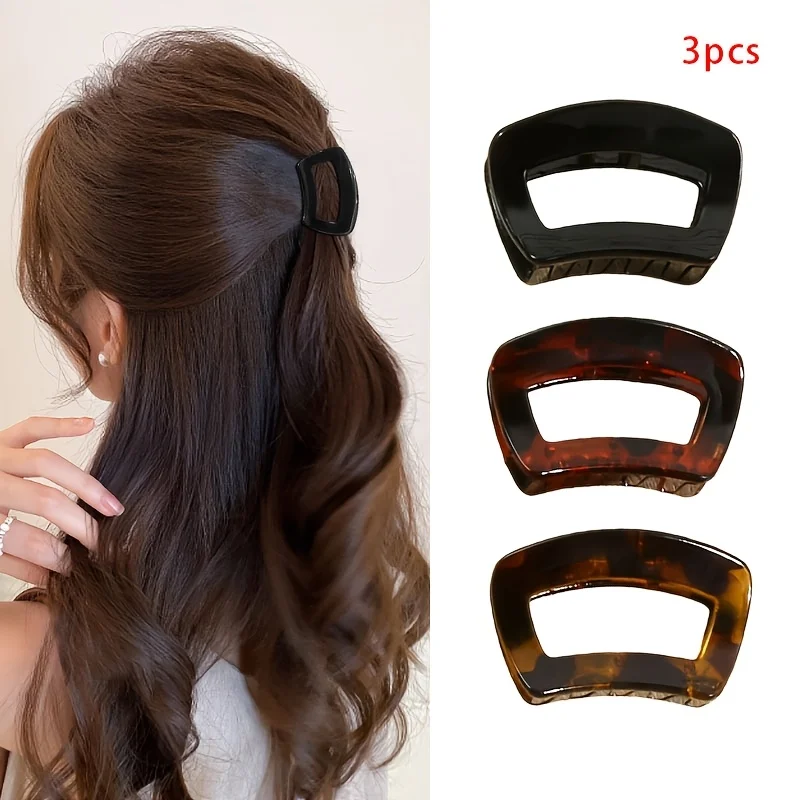 

3-piece Set of Elegant, Minimalist Openwork Square Hair Clips for Women; Perfect for Everyday Updos At The Nape of The Neck