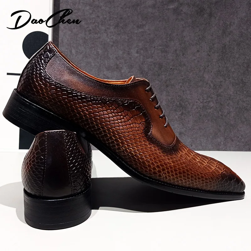 Luxury Brand Men's Oxford Shoes Coffee Black Snake Print Formal Mens Dress Casual Shoes Office Wedding Leather Shoes Men