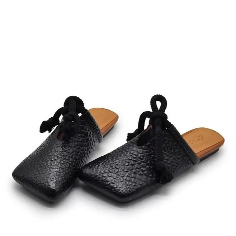 ساحة تو الشقق النعال النساء مصمم البغال أحذية موضة صندل كاجوال 2025 الصيف Slingback الوجه يتخبط Sandalias De Mujer #3