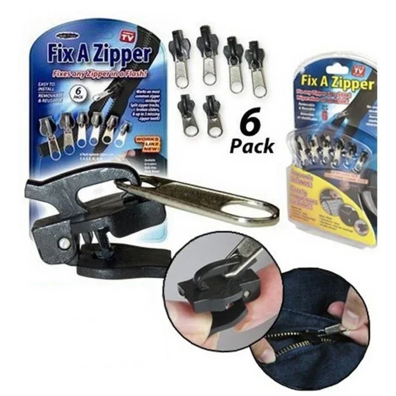 

6Pcs Universal Instant Fix Zipper 3 Sizes Repair Kit Replacement Zip Sliding Teeth Rescue New Design Zipper Sewing Zipper head