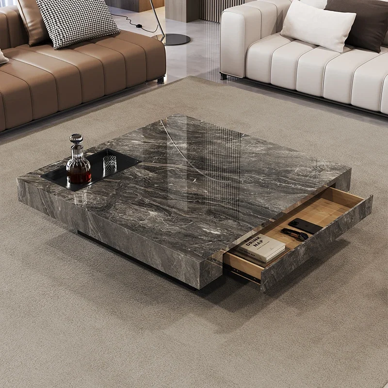 Rock slab coffee table Italian minimalist light luxury high sense Venice brown marble square home living room 2024 new