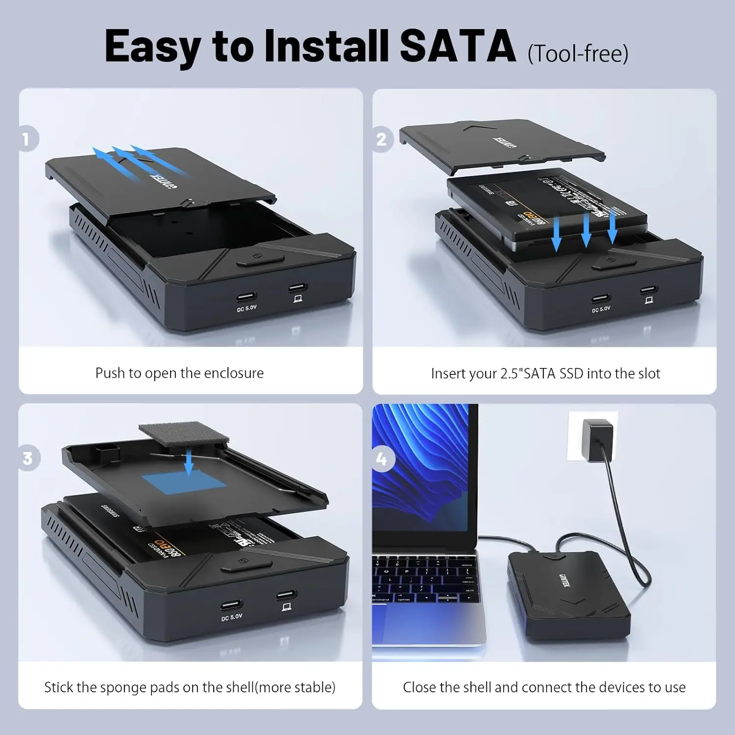 กล่องใส่ฮาร์ดไดรฟ์แบบ Dual Bay รองรับ USB C 10Gbps และ M.2 SATA สำหรับ NVMe PCIe SSD และ HDD SATA ขนาด 2.5 นิ้ว สำหรับคอมพิวเตอร์และแล็ปท็อป