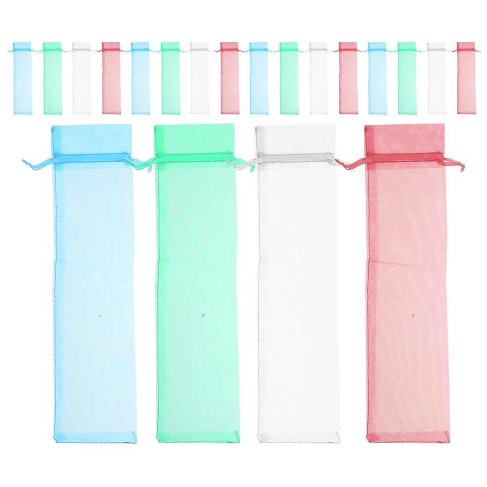 

20pcs Gift Bag Fan Carrying Pouch Organza Drawstring Candy Holder 6x26cm Durable Elegant Wedding Party Favor Toy Storage