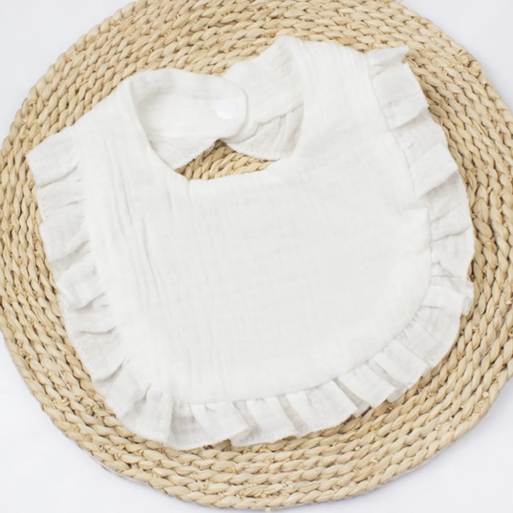 

High Quality Soft Muslin Baby Bibs Solid Colored Flounce Bandana Drool Bibs Absorbent Newborn Saliva Bib Boys Girls