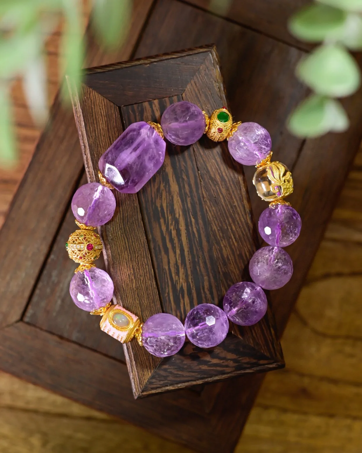 

Браслет из стерлингового серебра 925 пробы с натуральным аметистом, граненый фиолетовый драгоценный камень с нефритом, опалом и прозрачным кварцем, ручная цепочка Lucky Aura