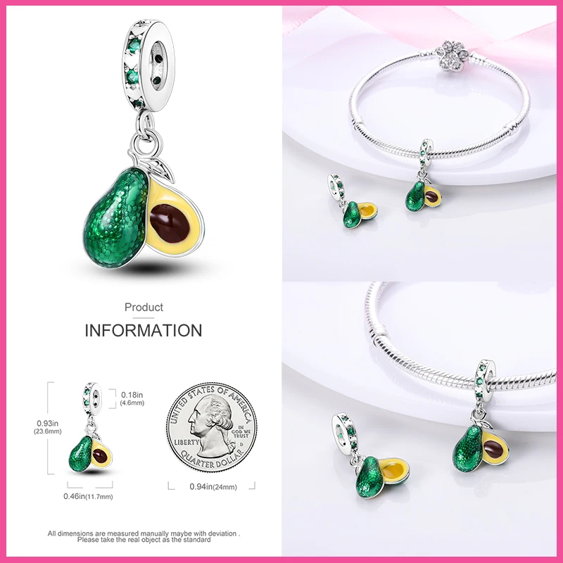 Suitable for Pandora 925 Original Bracelet Avocado Cherry Watermelon Banana Fruit Silver Beads DIY Birthday Jewelry Hand Jewelry