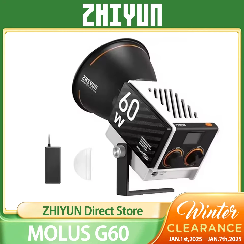 ZHIYUN MOLUS G60 COB 60W Bi-Color 2700K-6500K Bluetooth Mesh APP Control Handheld Portable Photography Lighting Pocket Light