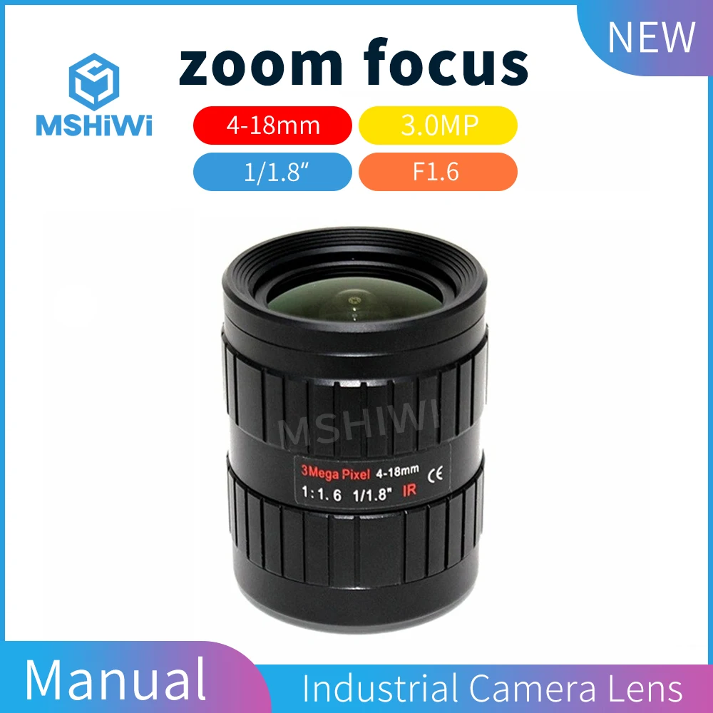 3MP Varifocal 4-18Mm C Mount 1/1.8 "F1.6 Manual Iris CCTV Lenzen Industrial Camera Lens Voor Machine Vision Inspection Mon