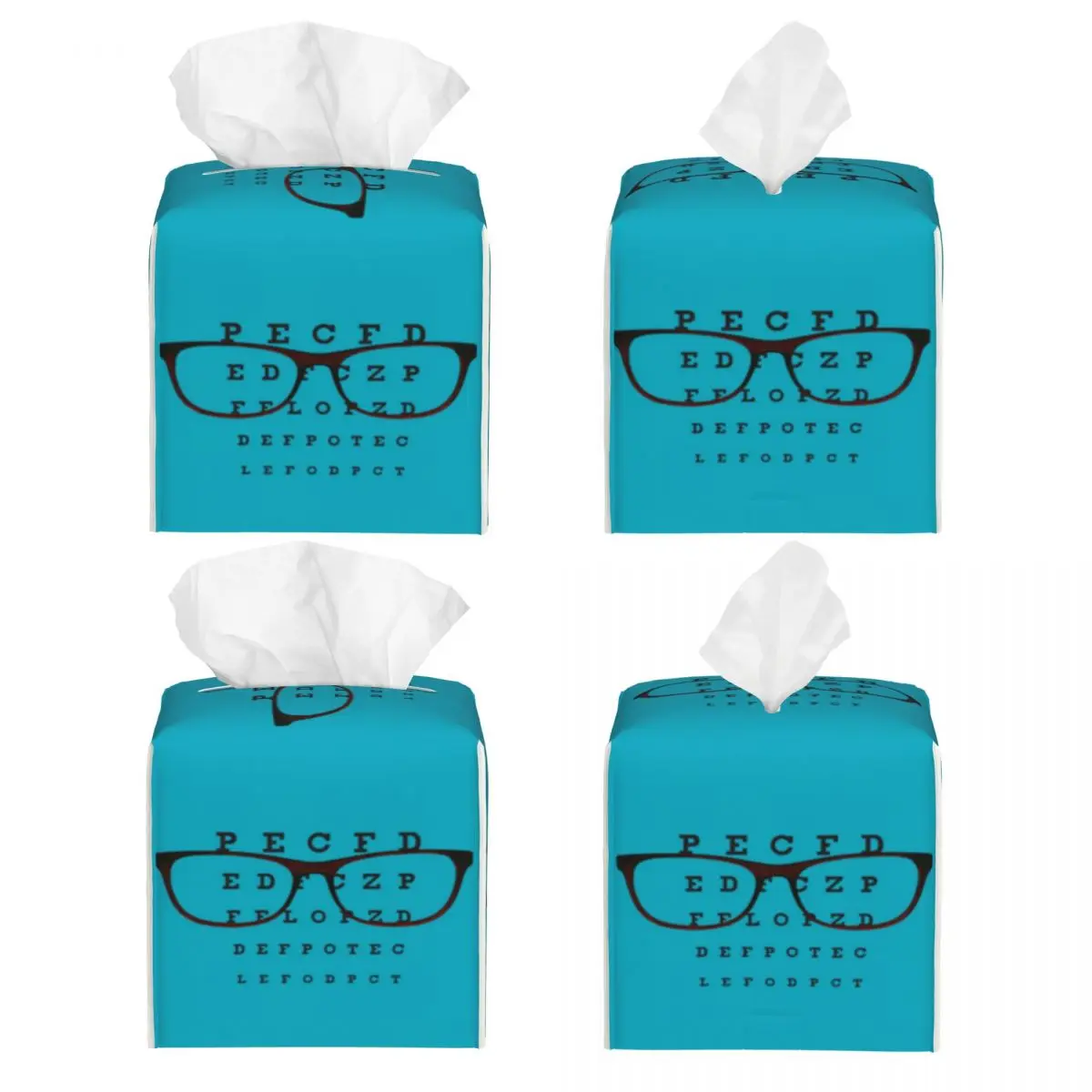 Custom Glasses With Eye Test Chart Facial Tissue Box Cover Square Optician Optometrist PU Leather Tissue Box Holder for Car Home