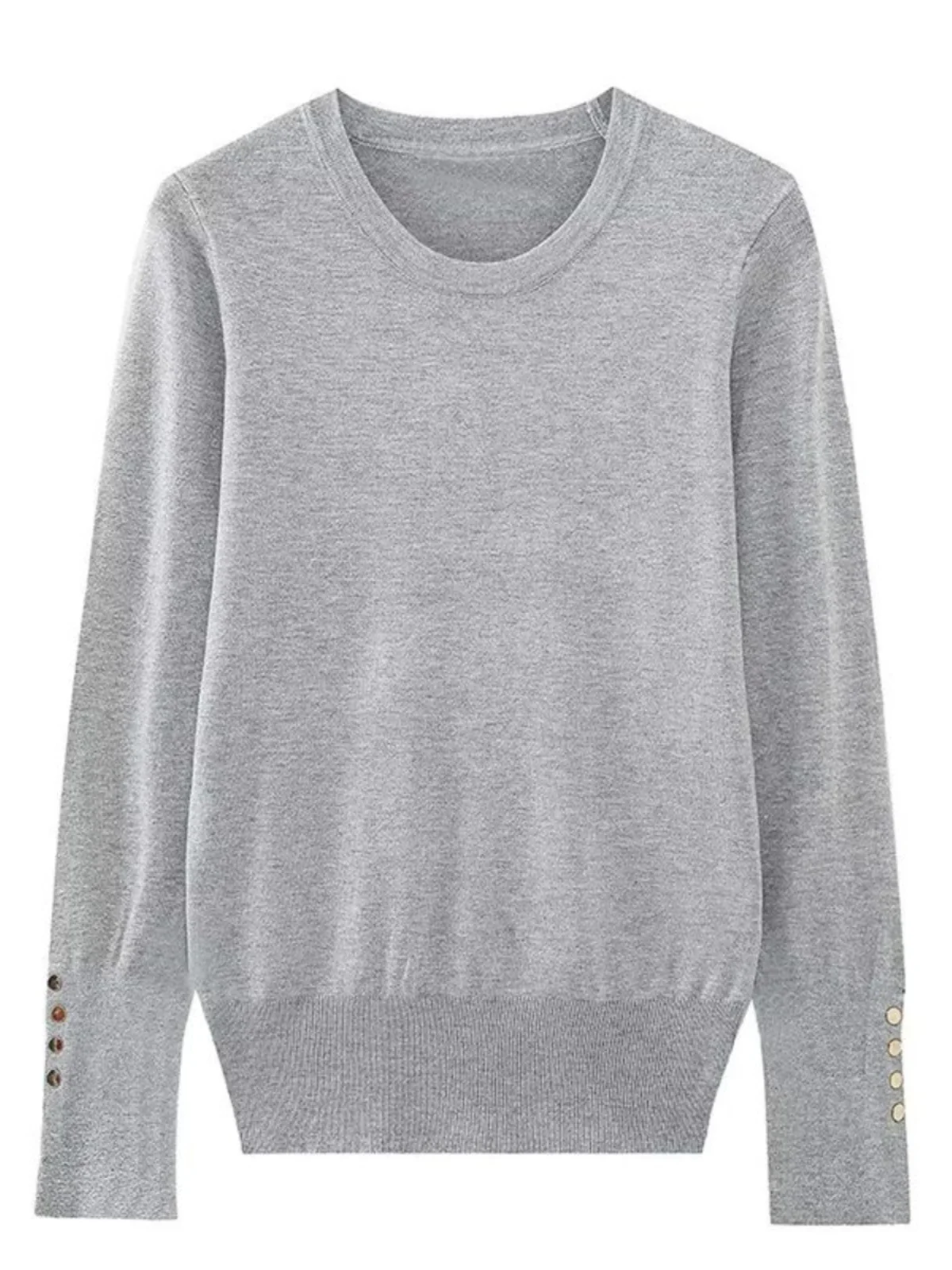 Cseta de Manga Larga con Cuello Redondo y Botones para Mujer, Estilo Urbano, Corte Recto, Color Puro, Poliéster, Absorbe l...